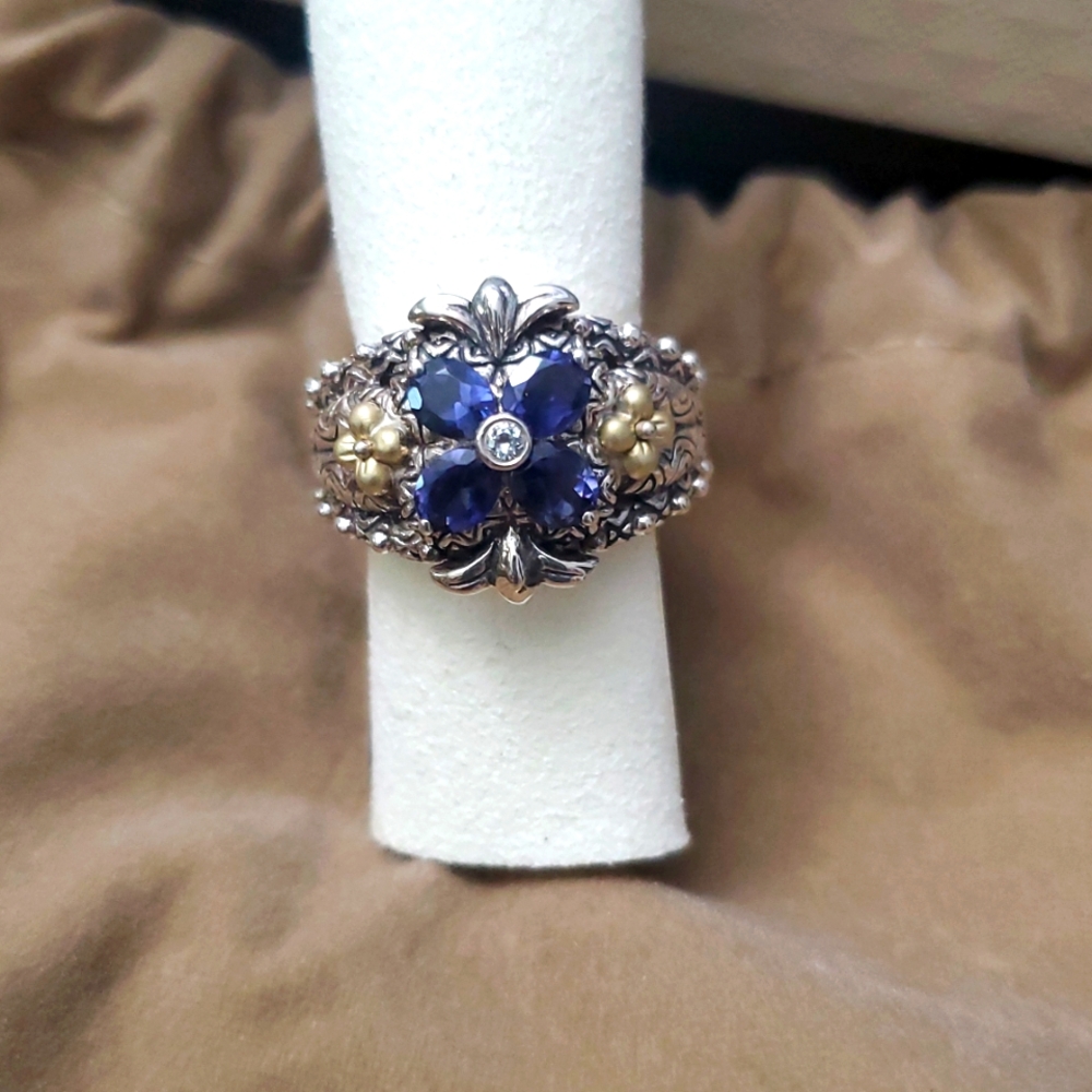 Barbara Bixby - Sterling Silver & 18k Gold Flower Gemstone Ring